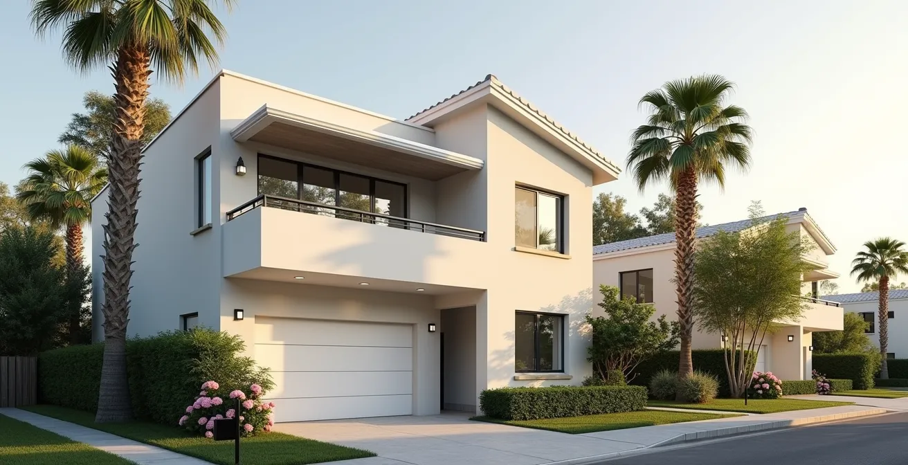 Façade moderne de townhouse avec jardin tropical à Orlando