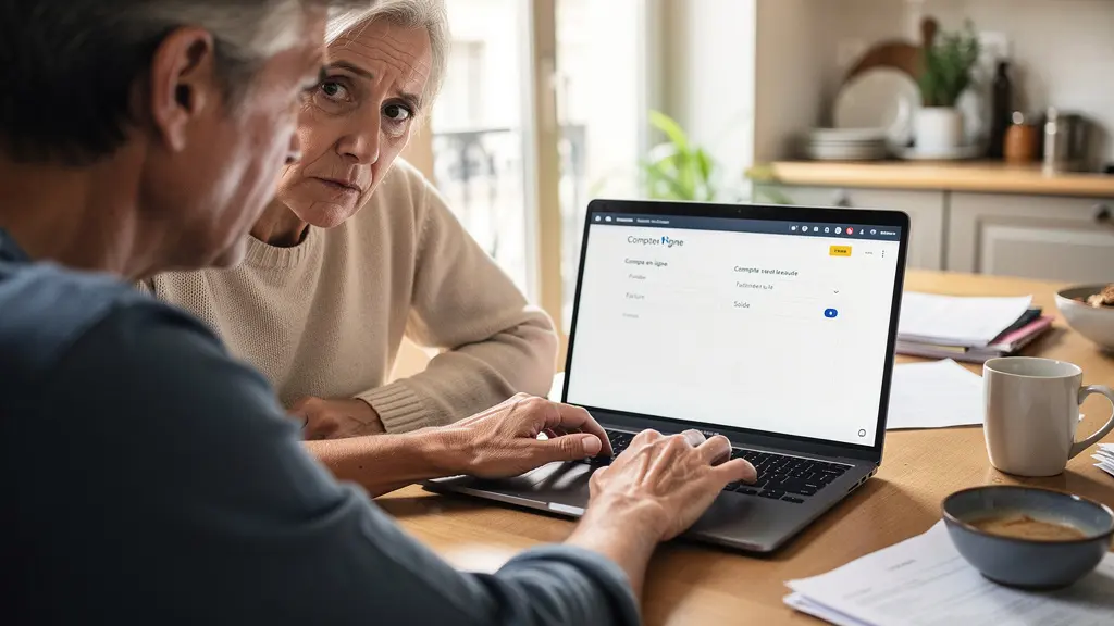 Couple parisien consultant une estimation immobilière sur ordinateur