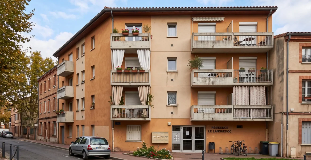 Façade d'immeuble en copropriété typique de Toulouse